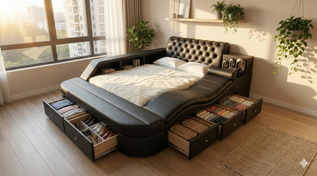 Cama multifuncional con cajones organizados